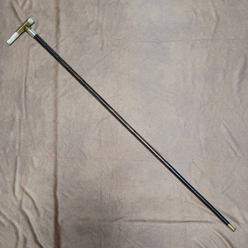 British Antique Men's Bamboo Stick Cane Sterling Silver Decoration Horn Clutch Handle 91cm